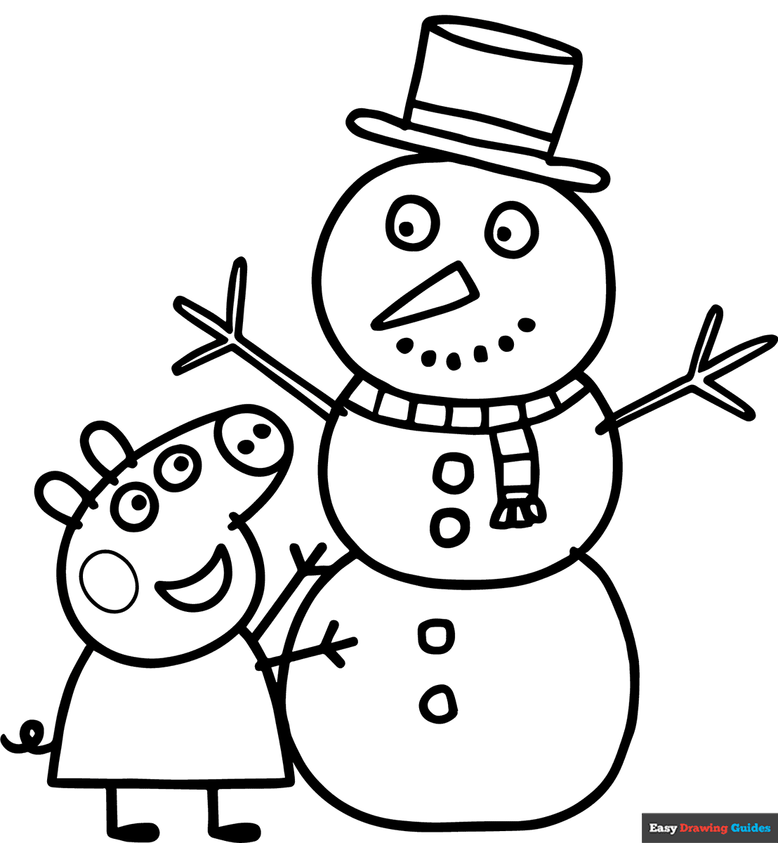 peppa pig building a snowman coloring page | easy drawing guides
